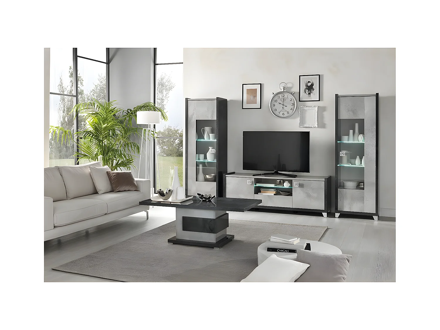 HOFFMAN - Ensemble Salon Complet Gris Aspect Béton