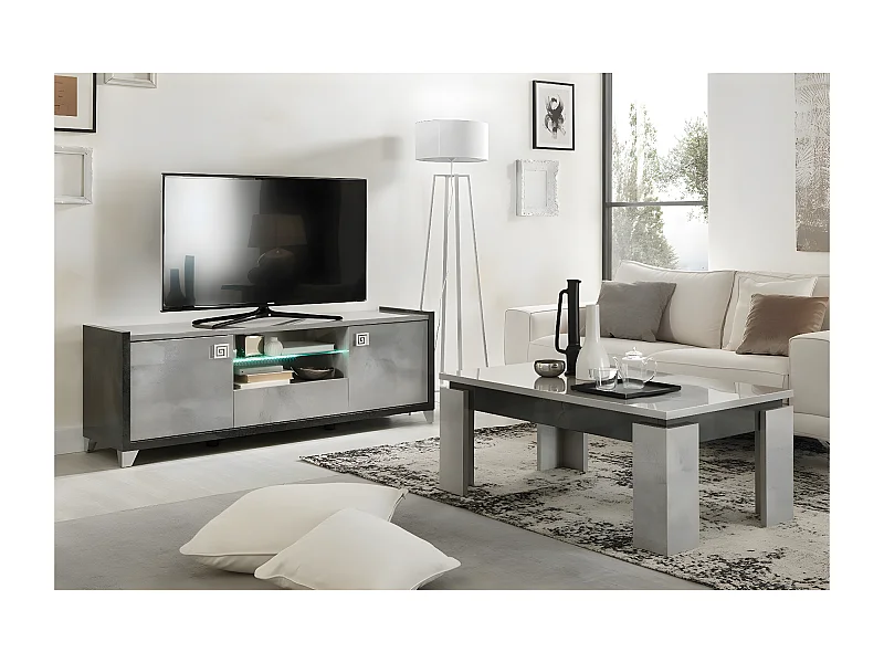 HOFFMAN - Ensemble Meuble TV 160cm + Table Basse à 4 Pieds