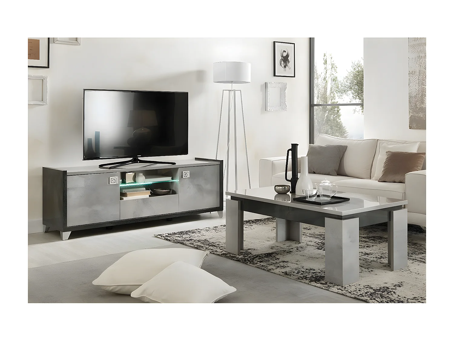 HOFFMAN - Ensemble Meuble TV 160cm + Table Basse à 4 Pieds