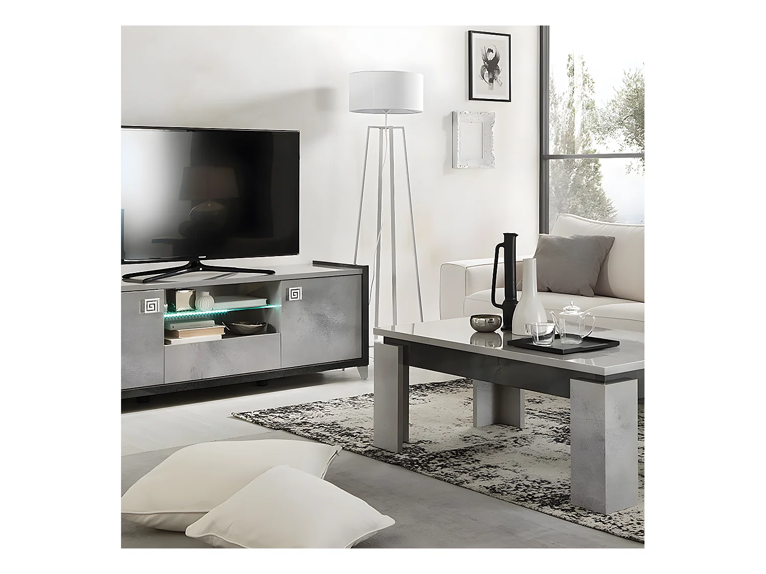 HOFFMAN - Ensemble Meuble TV 160cm + Table Basse à 4 Pieds