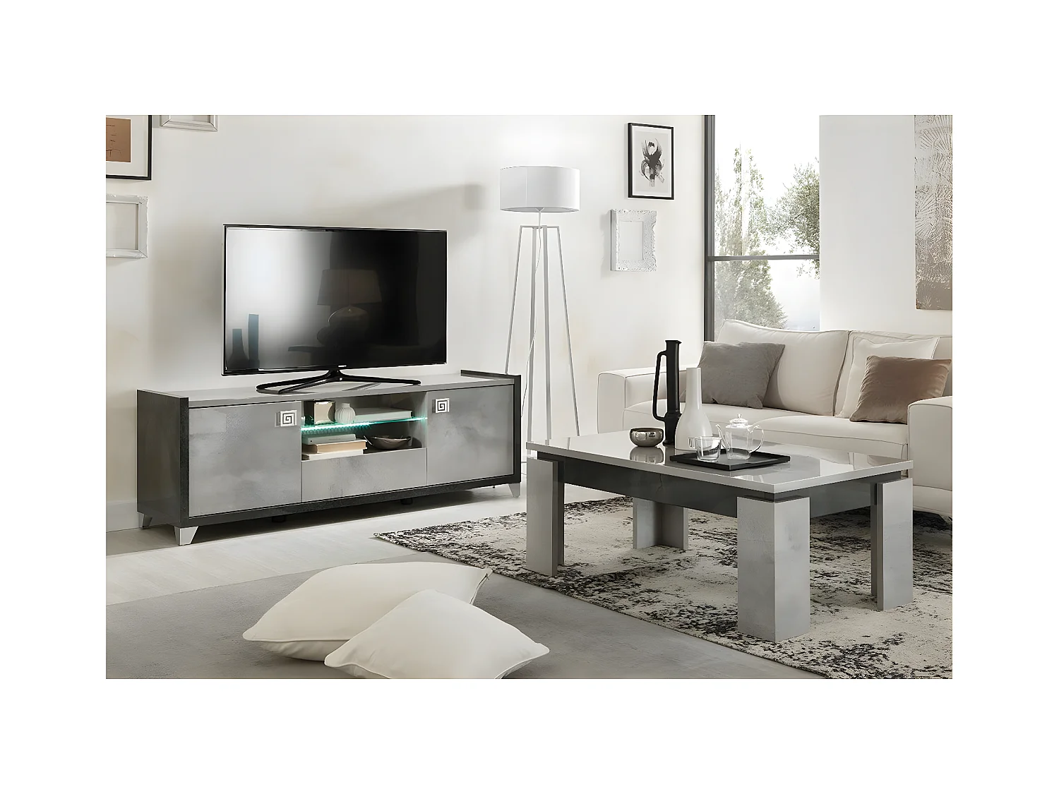 HOFFMAN - Ensemble Meuble TV 160cm + Table Basse à 4 Pieds