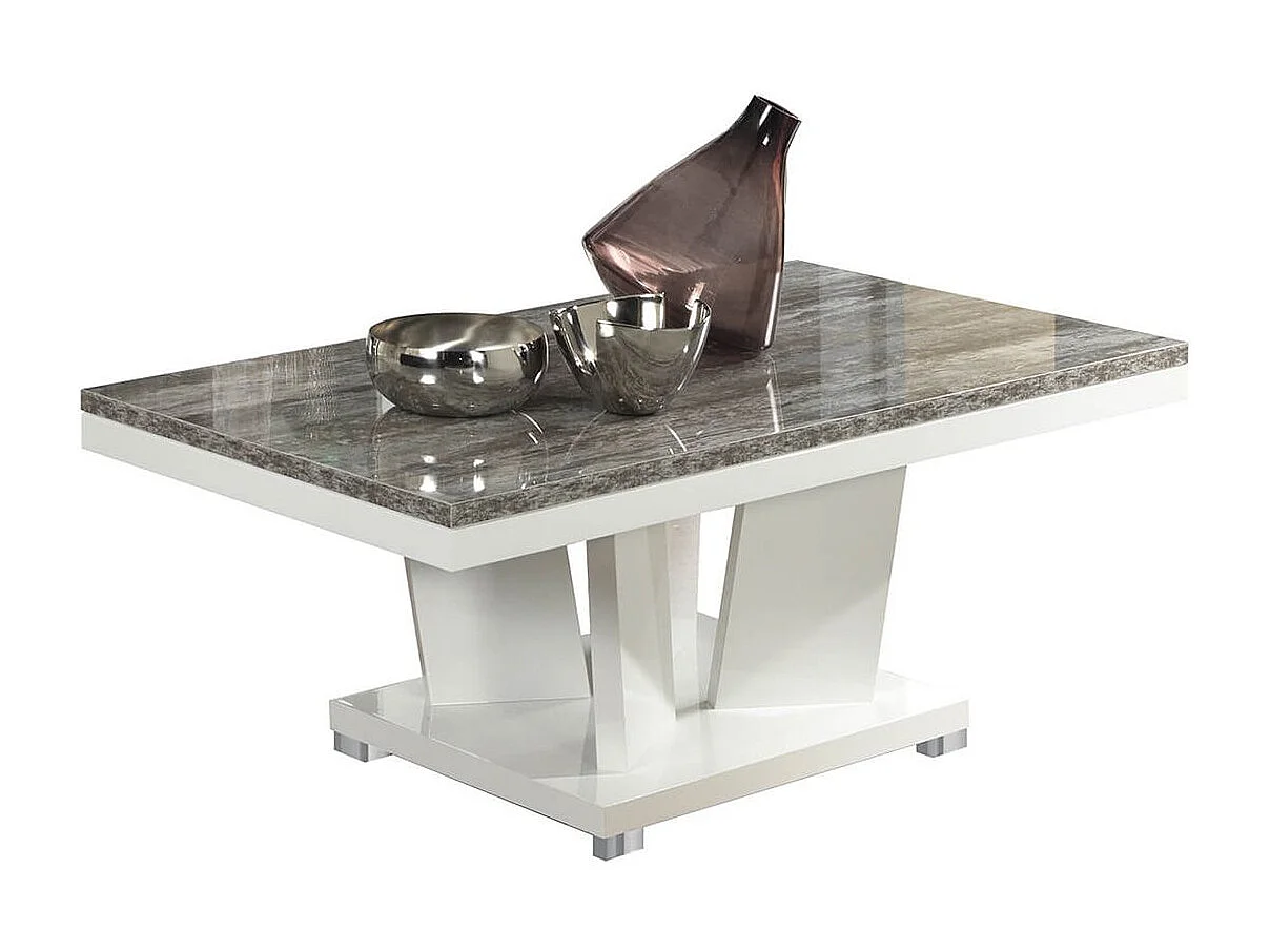 DENYS - Ensemble Salon Laqué Blanc et Effet Bois Taupe