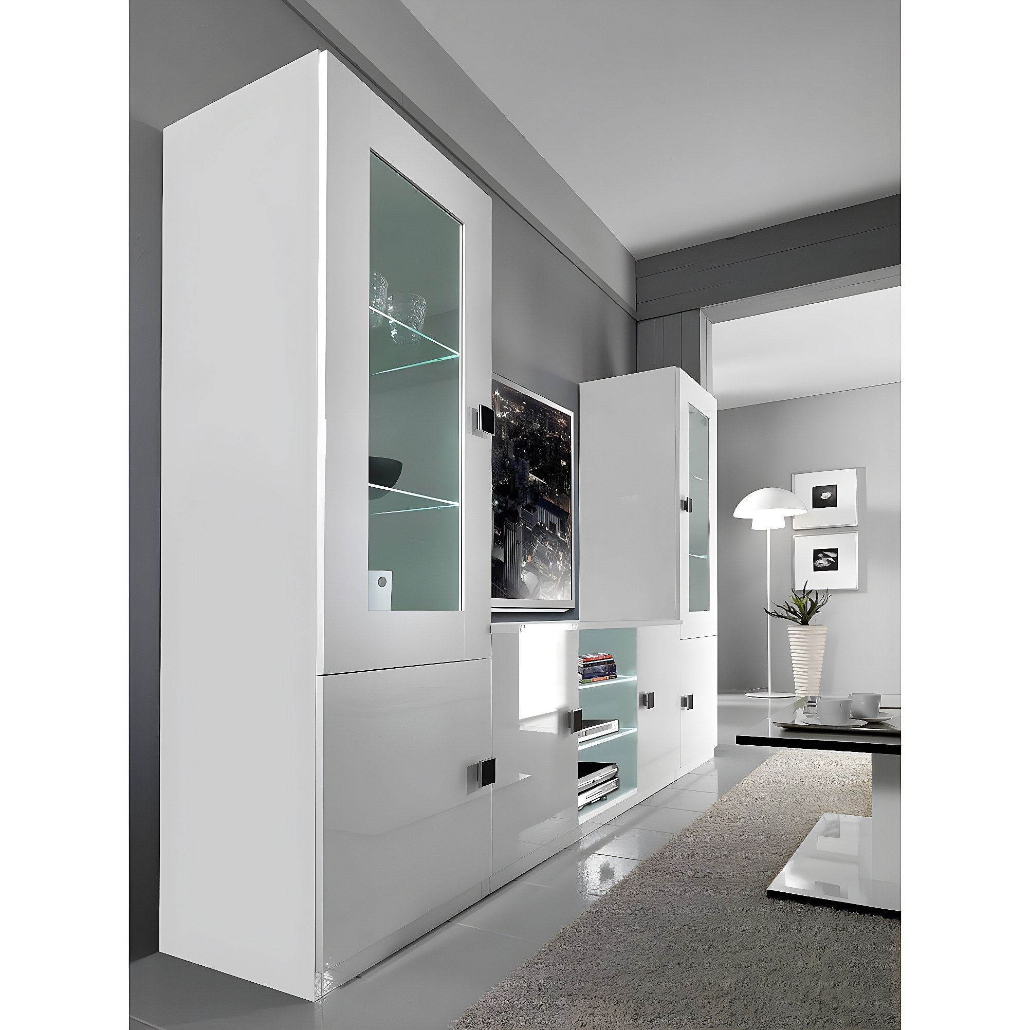 COLUMBUS - Ensemble Salon Laqué Brillant Blanc