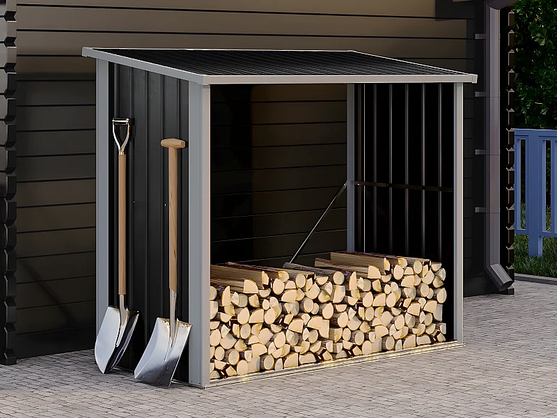 Afdak voor hout van gegalvaniseerd staal 2,23 m3, L182 x D83 x H148 cm - DERWOOD