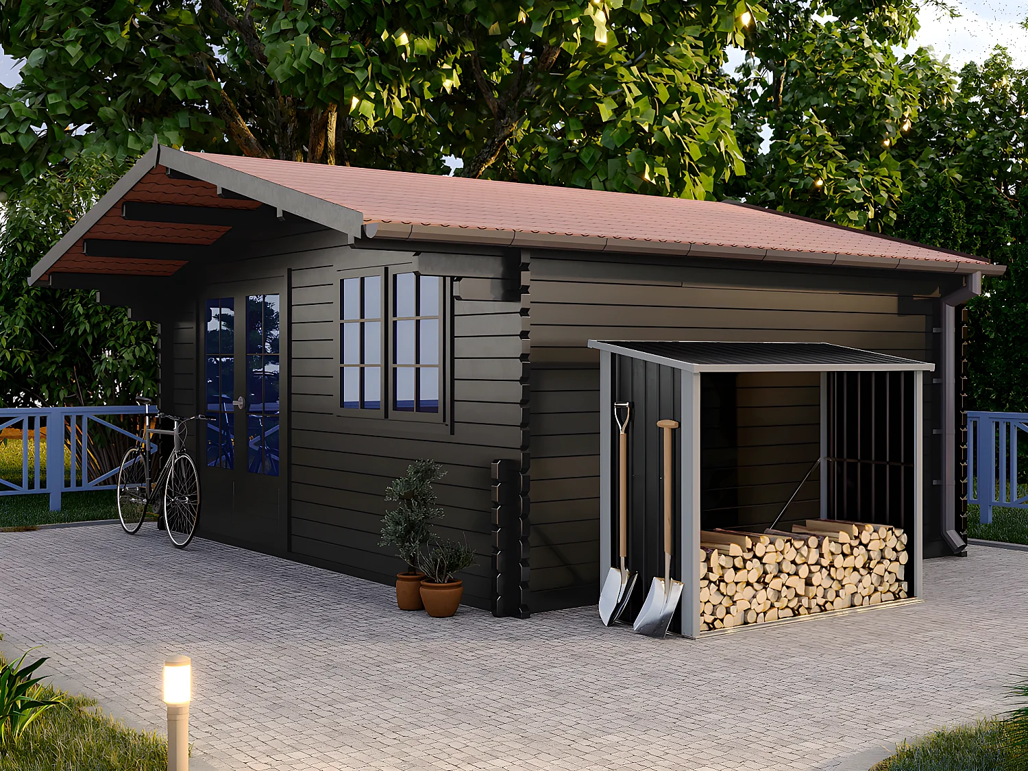 Wiata na drewno ze stali galwanizowanej 2,23 m3, dł. 182 × szer. 83 × wys. 148 cm – DERWOOD