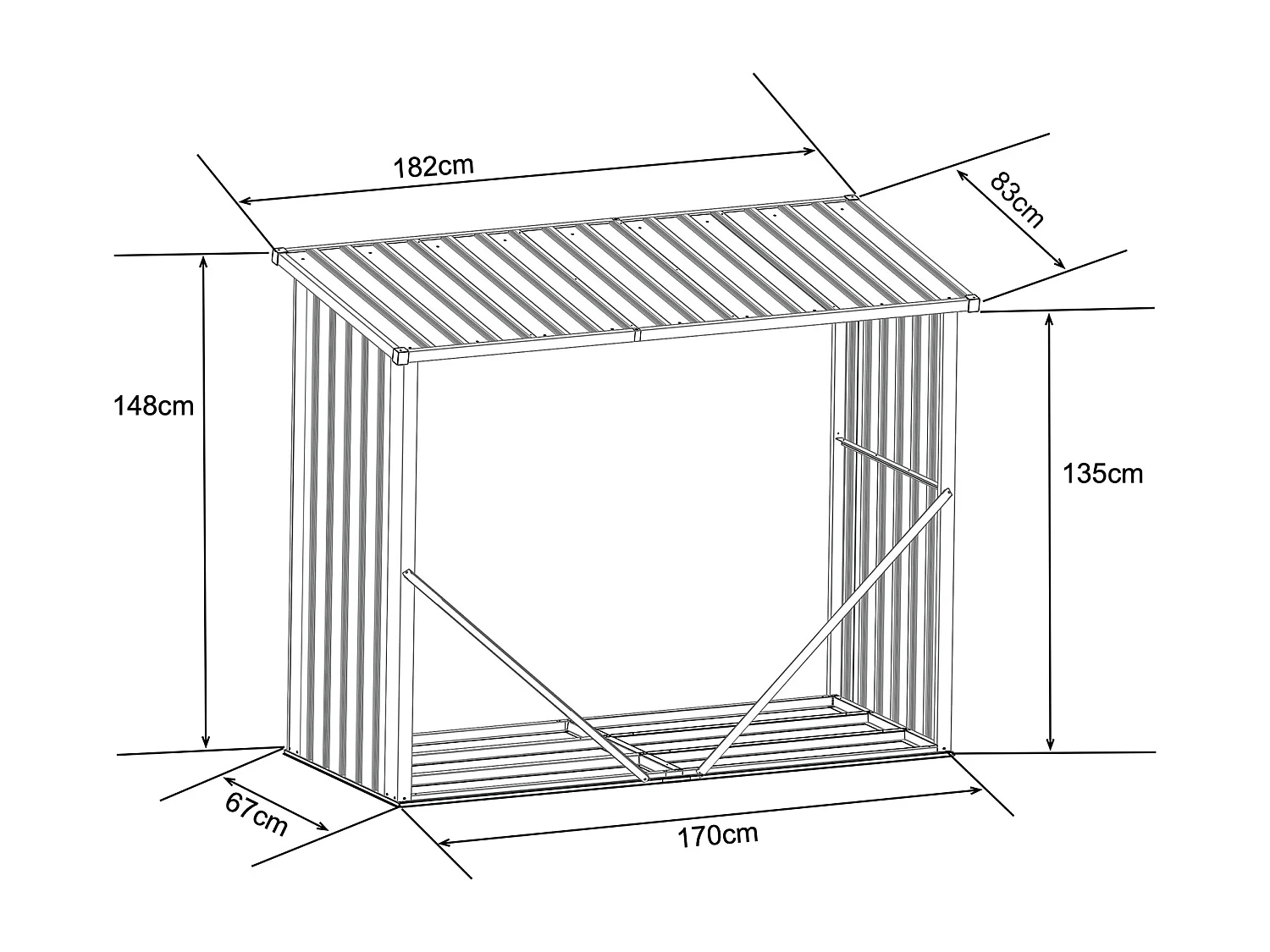 Caseta para leña de acero galvanizado 2,23 m3 Ancho 182 x Prof. 83 x Alt. 148 cm - DERWOOD