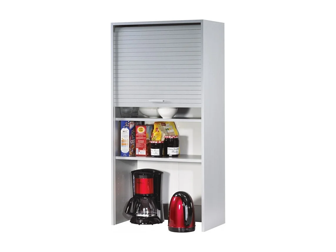 Meuble Haut de Cuisine Imitation Alu 1 Rideau 3 Etagères L 60 H 123.6 P 35 cm