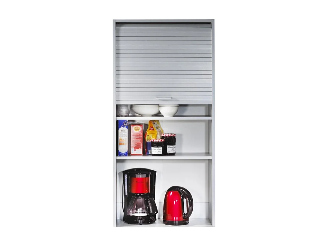 Meuble Haut de Cuisine Imitation Alu 1 Rideau 3 Etagères L 60 H 123.6 P 35 cm