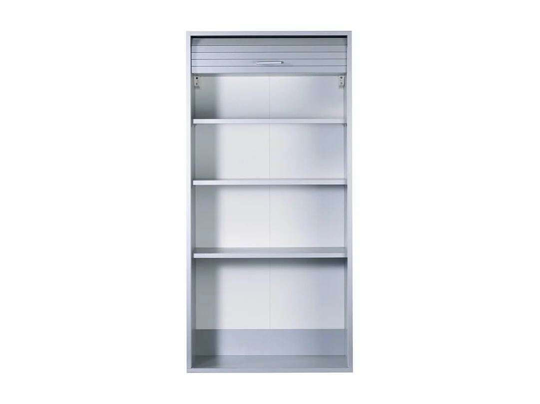 Meuble Haut de Cuisine Imitation Alu 1 Rideau 3 Etagères L 60 H 123.6 P 35 cm