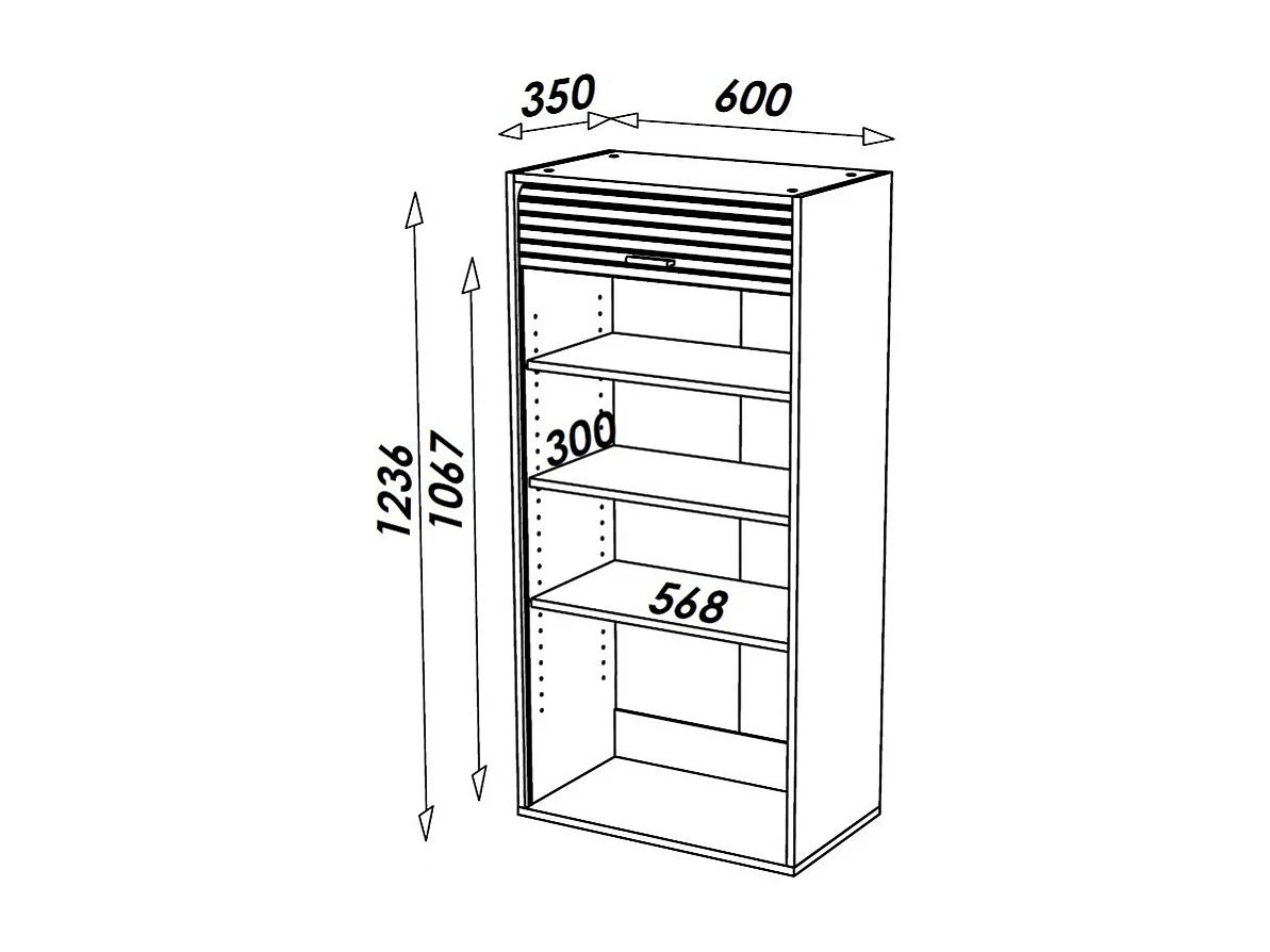 Meuble Haut de Cuisine Imitation Alu 1 Rideau 3 Etagères L 60 H 123.6 P 35 cm