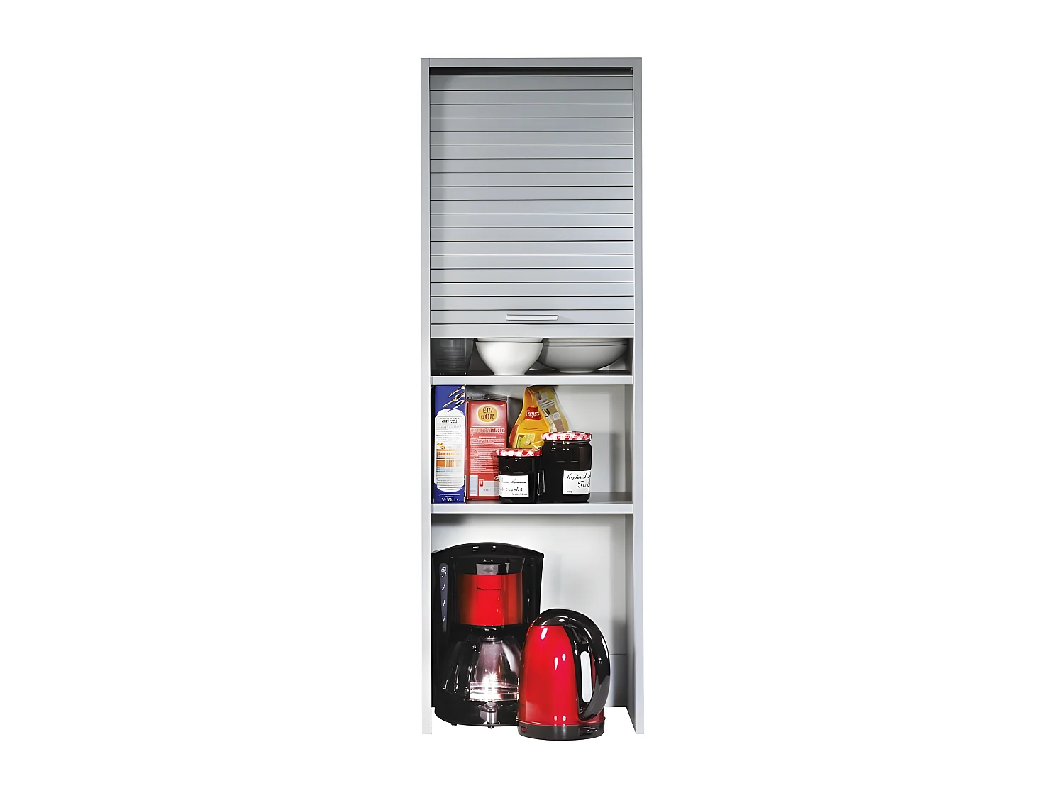 Meuble de Cuisine Imitation Alu à Rideau 3 Etagères L 40 H 123.6 P 35 cm