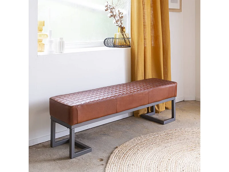 Banc d'entrée en cuir brun Jamy