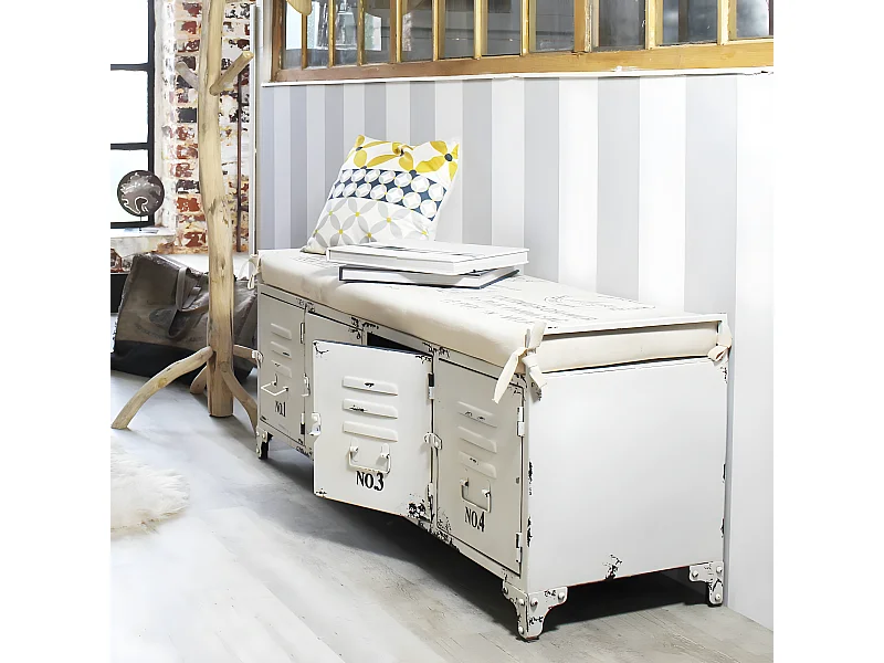 Banc avec rangement en métal blanc Félicie