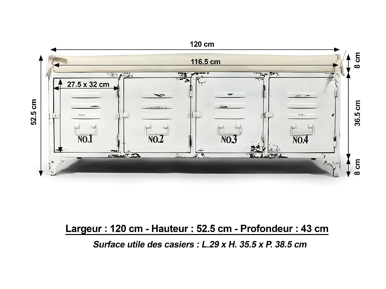 Banc avec rangement en métal blanc Félicie