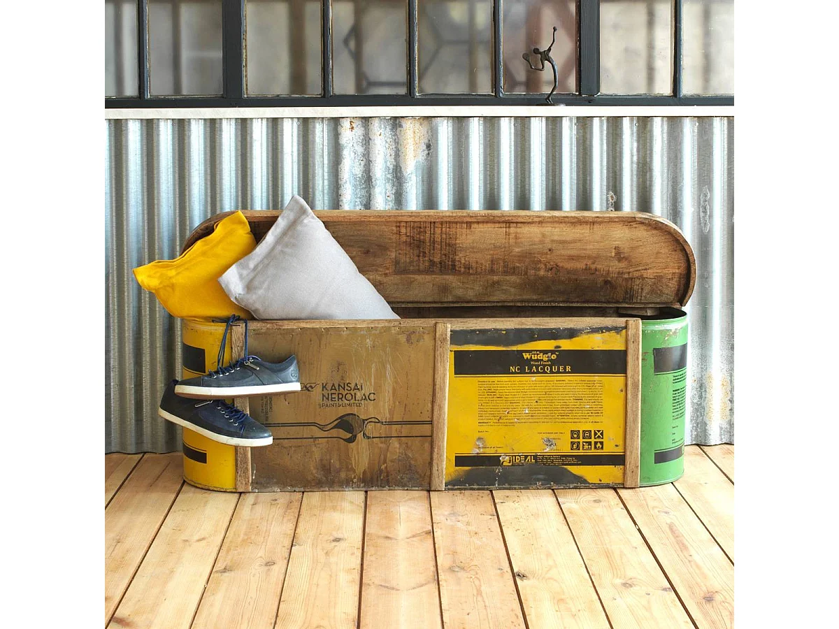 Banc coffre en bois et métal recyclé Victorine