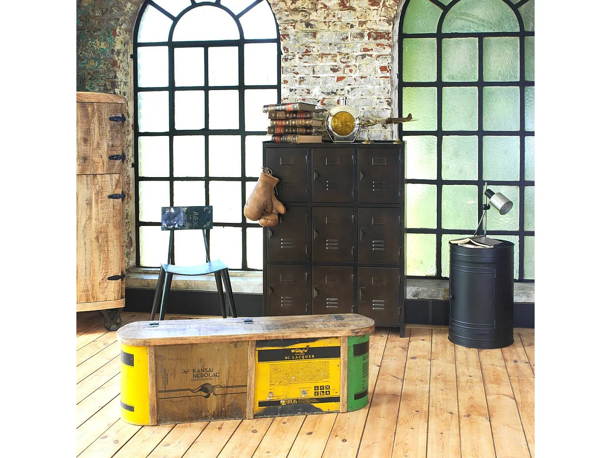 Banc coffre en bois et métal recyclé Victorine