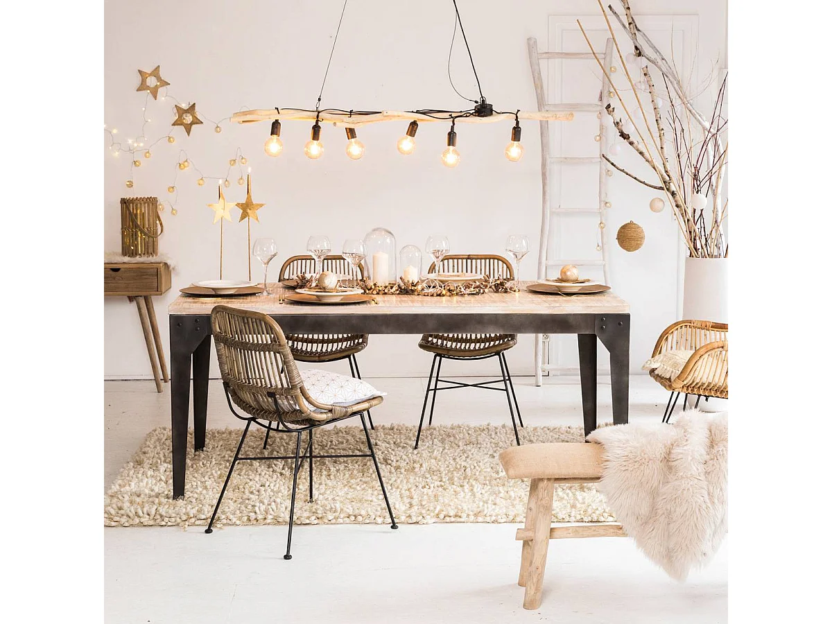 Table à manger avec allonges en bois de manguier et métal Locker