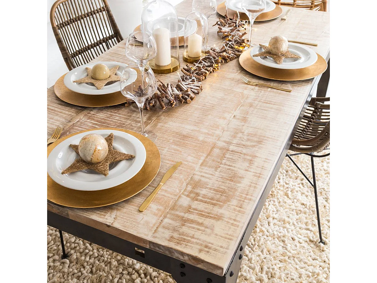 Table à manger avec allonges en bois de manguier et métal Locker