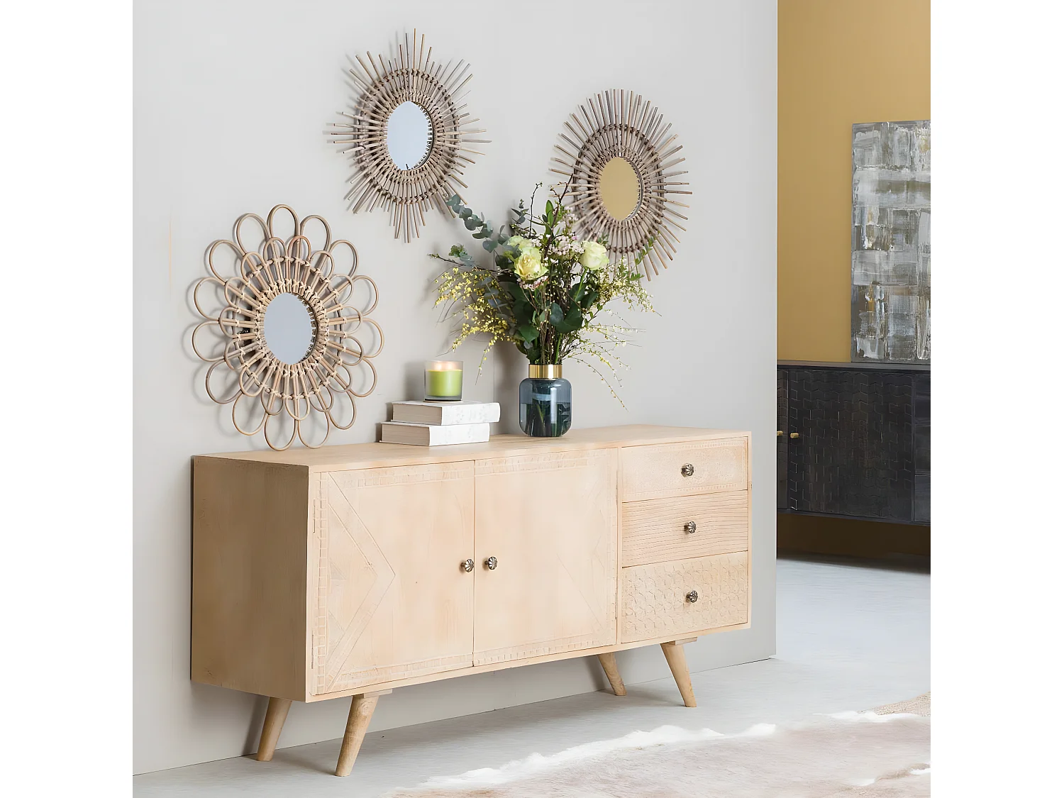 Buffet en bois de manguier blanchi Kamila