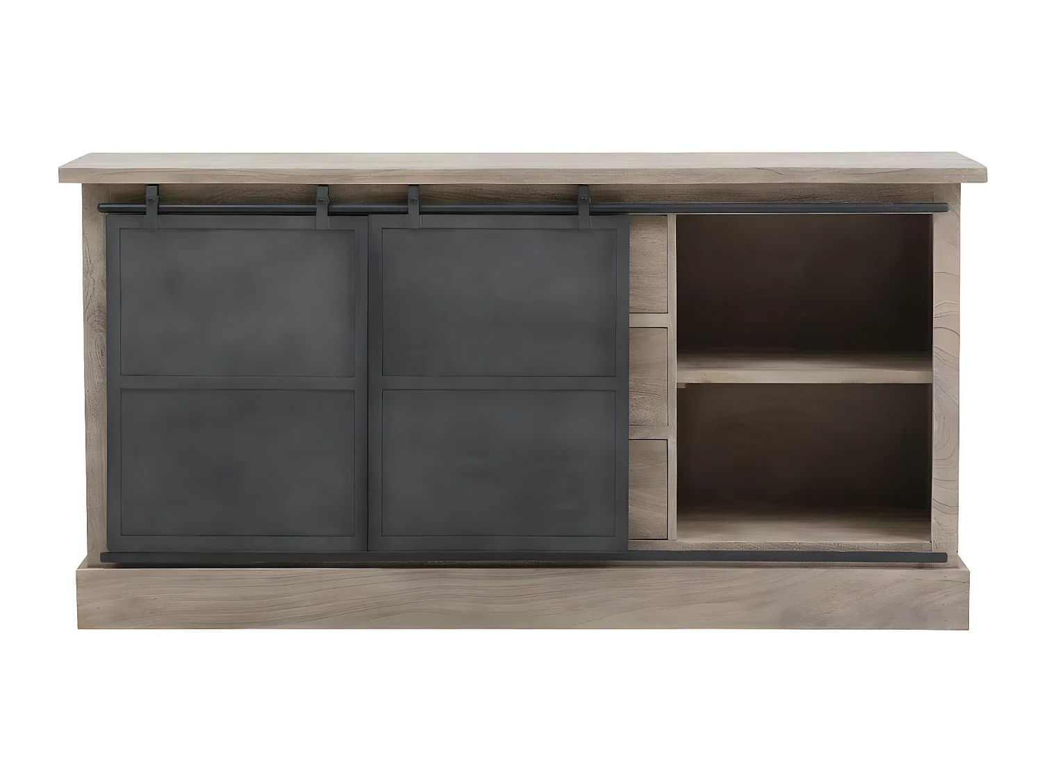 Buffet en bois de manguier brossé et métal gris foncé Helsinki