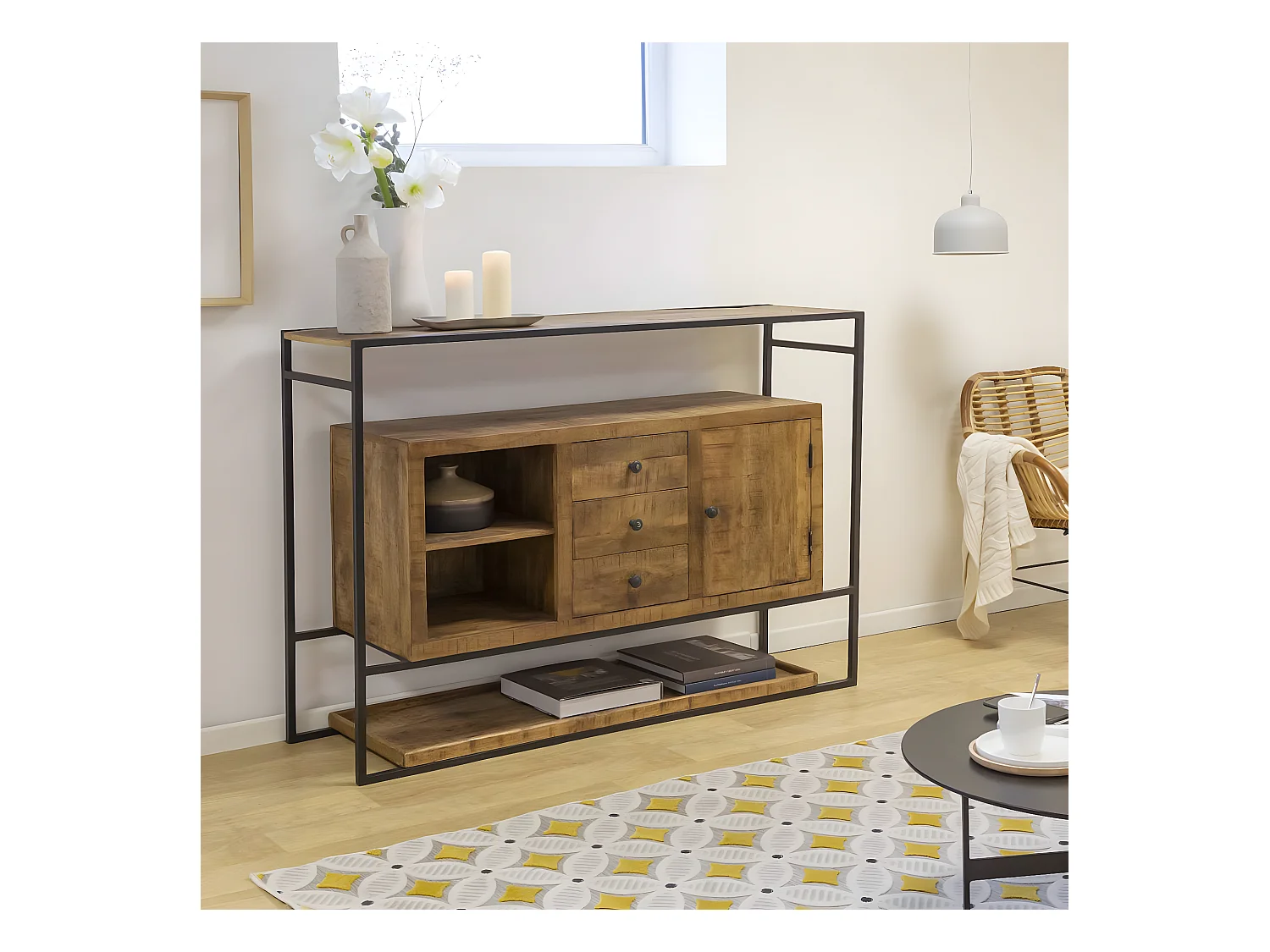 Buffet en métal et bois de manguier Marcel