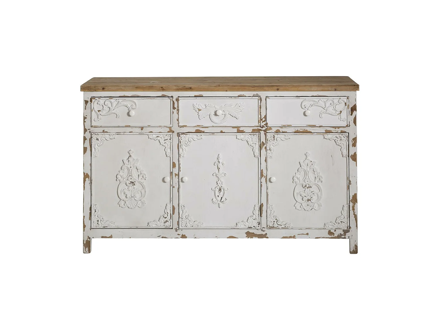 Buffet blanc en pin massif brossé Bastille