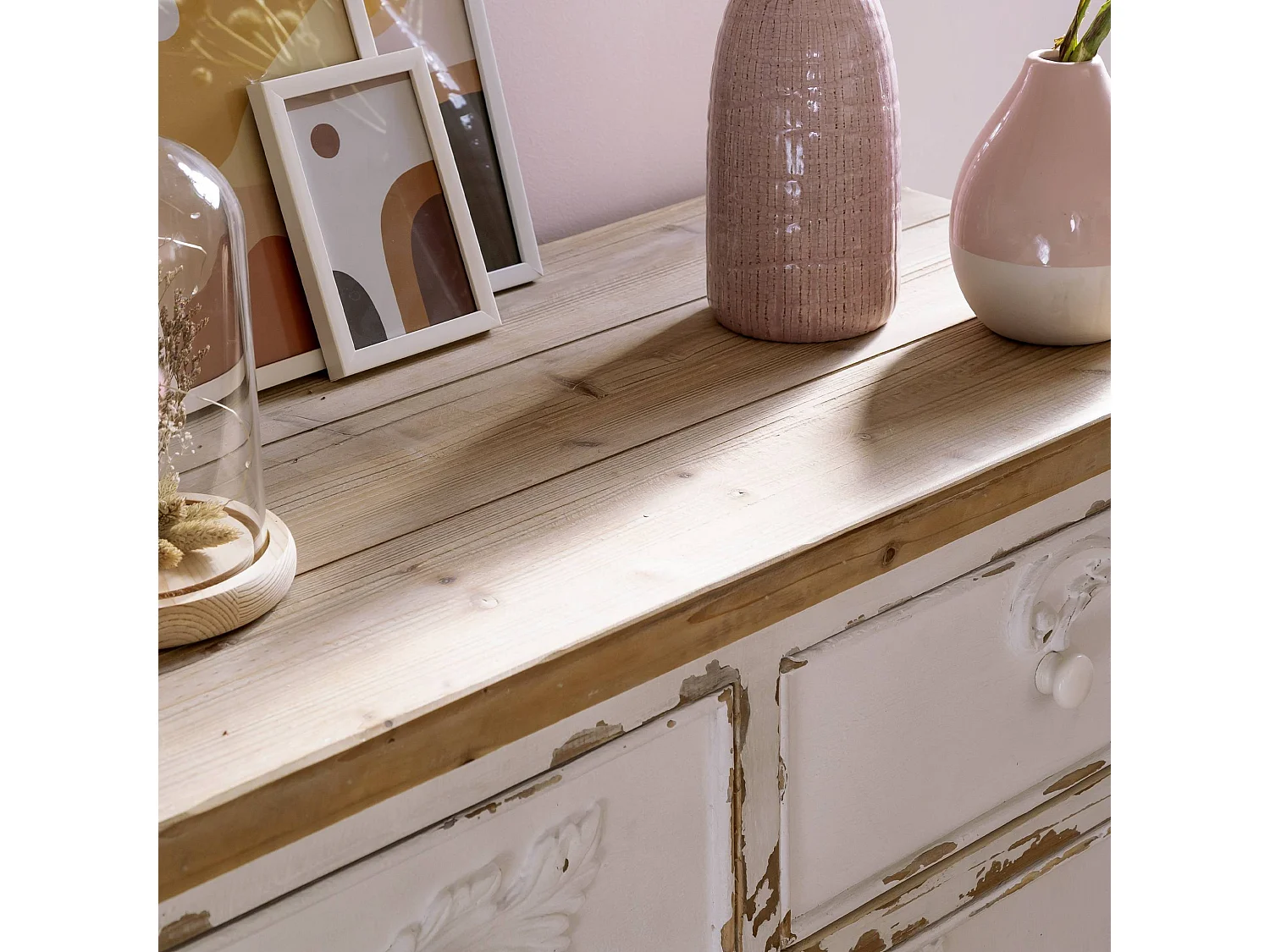 Buffet blanc en pin massif brossé Bastille