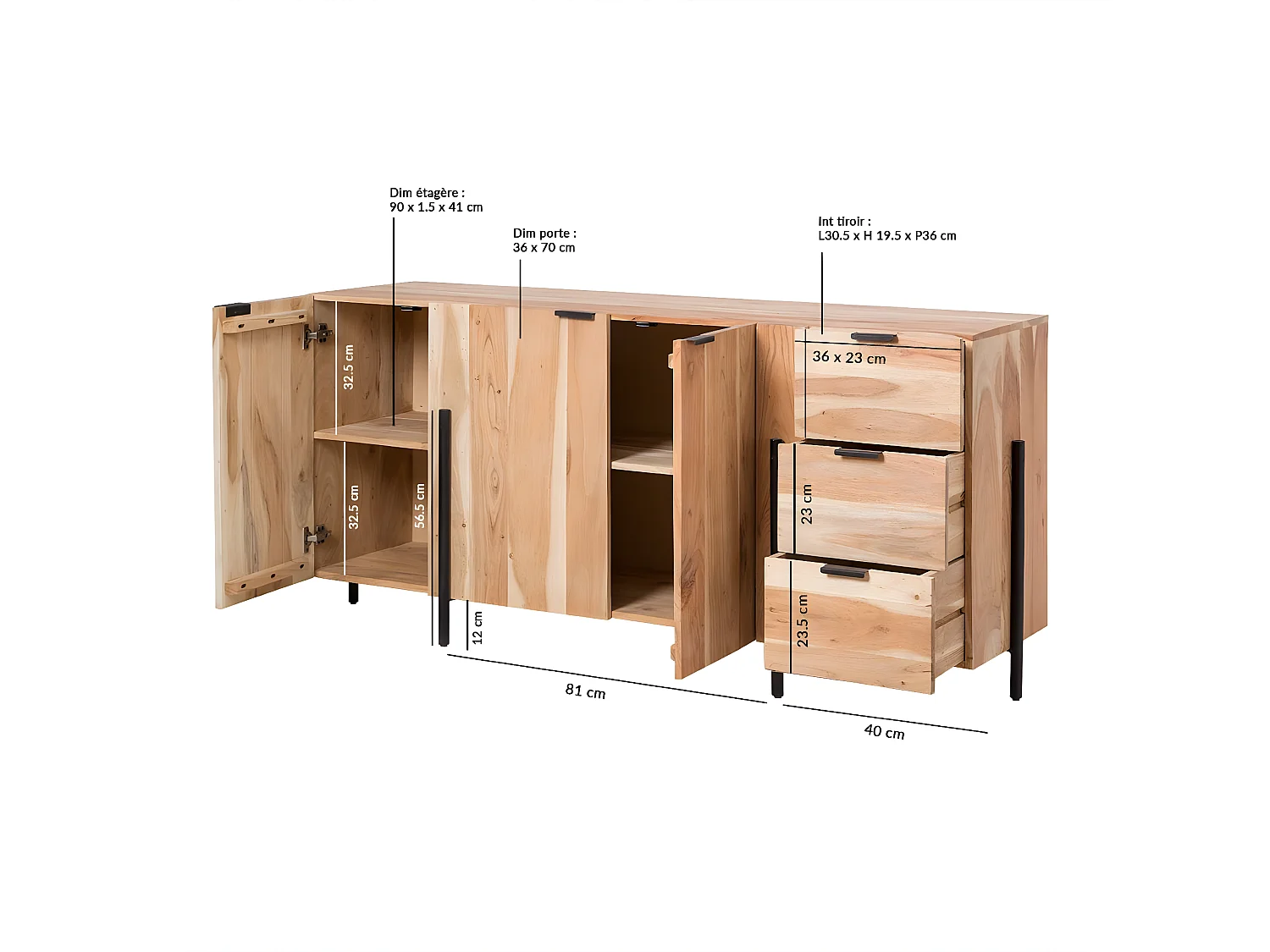Buffet en bois d'acacia Paula