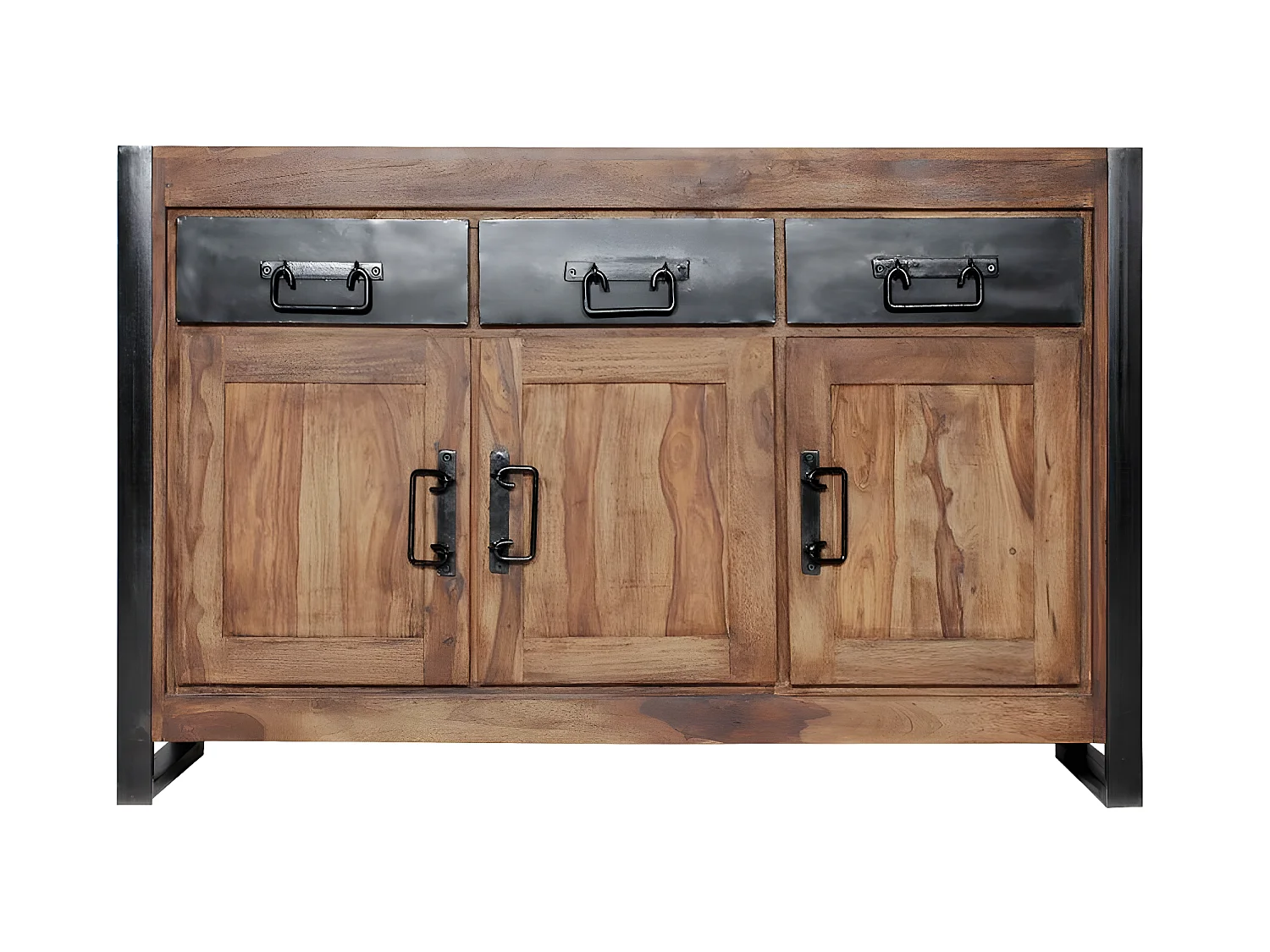 Buffet de madera de acacia estilo industrial Havana con 3 puertas y 3 cajones