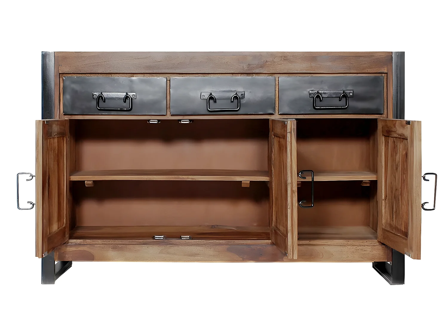 Buffet de madera de acacia estilo industrial Havana con 3 puertas y 3 cajones