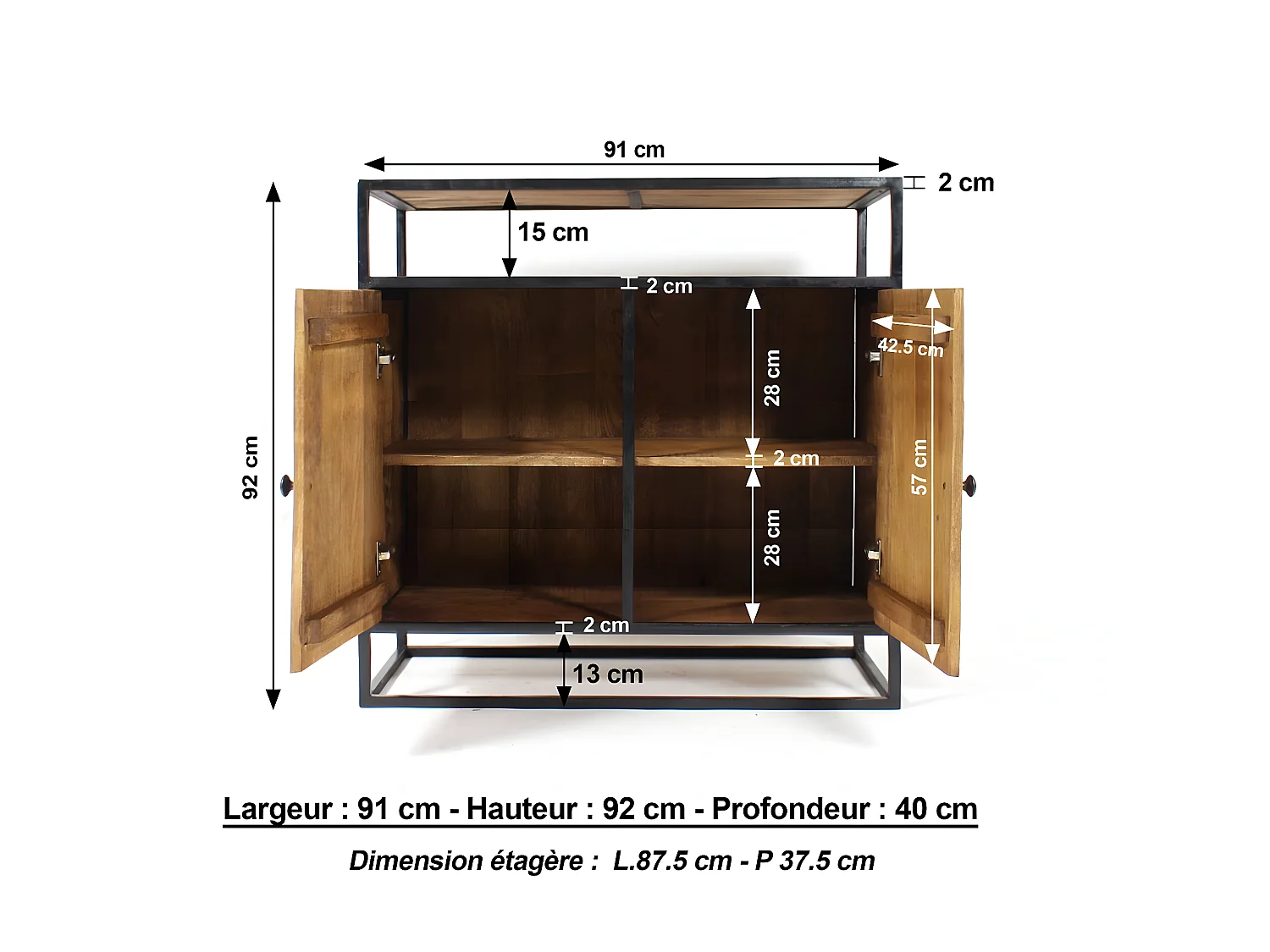 Petit buffet en métal et bois de manguier Marcel