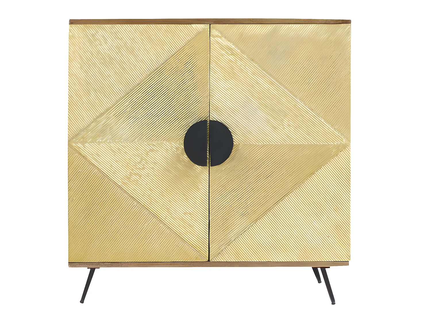 Bufé cuadrado de madera de mango y hoja de latón Gisèle - Estilo contemporáneo y funcional para espacios pequeños