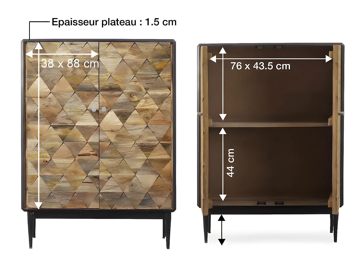 Buffet haut en métal et bois de manguier Célia