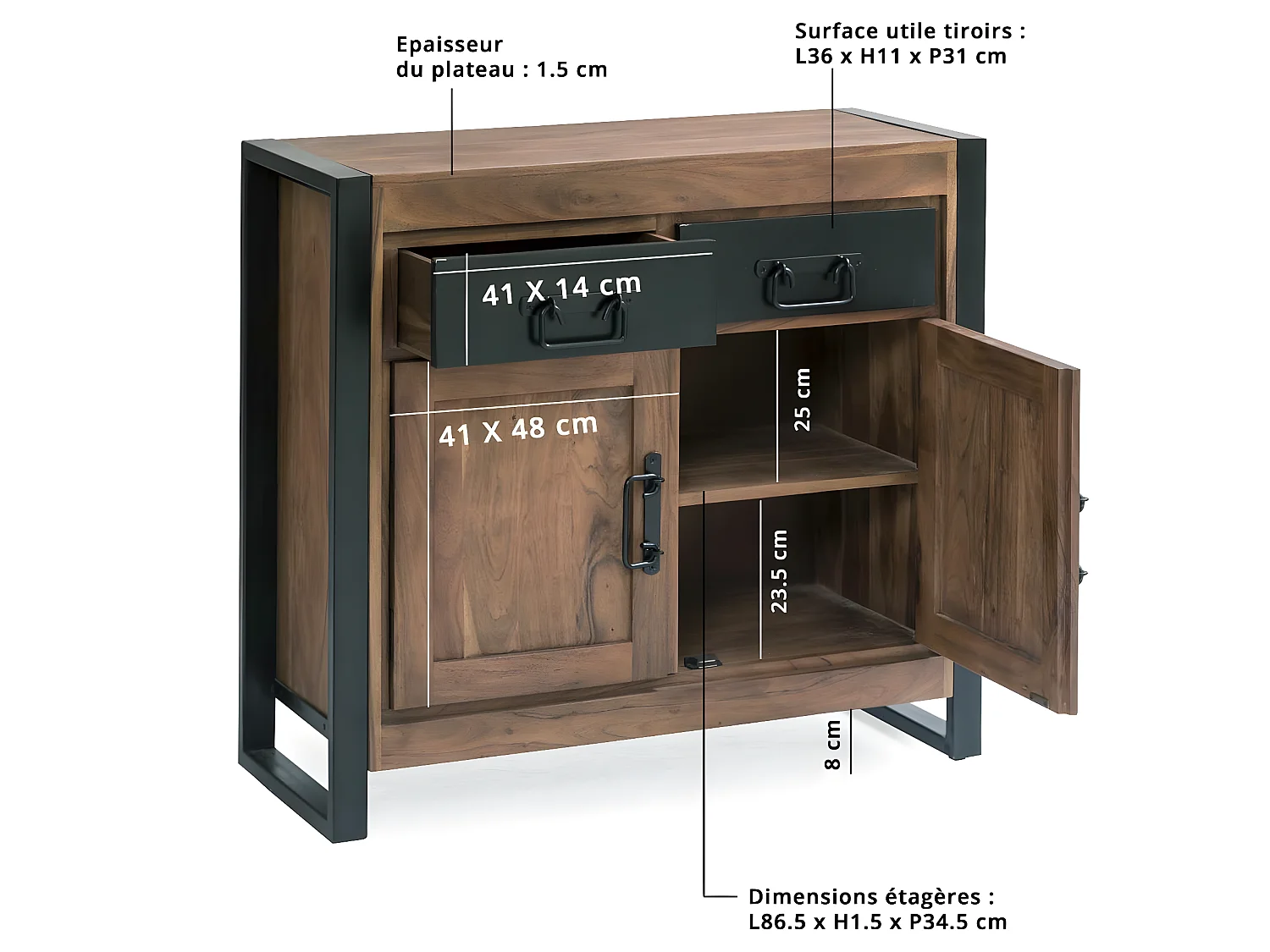 Petit buffet en bois d'acacia 100 cm Havana