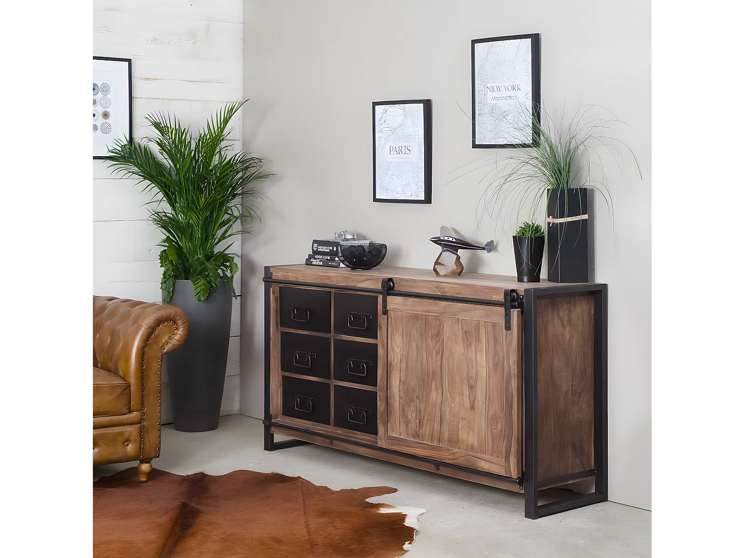 Buffet en bois d'acacia avec porte coulissante Havana