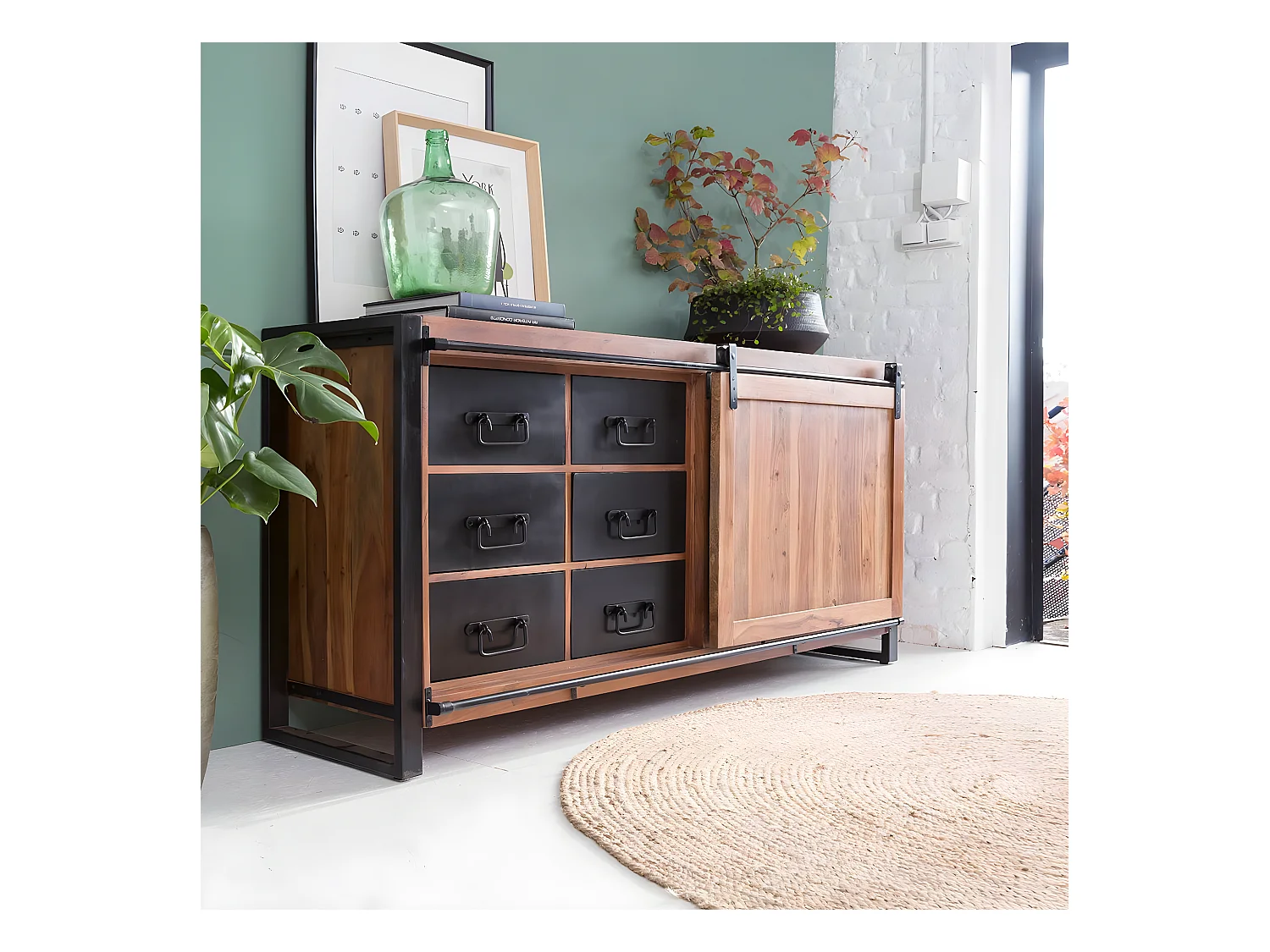 Buffet en bois d'acacia avec porte coulissante Havana
