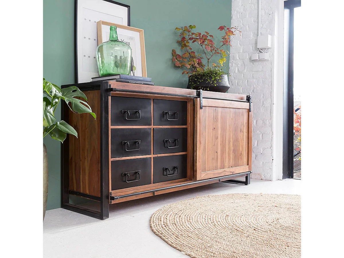 Buffet en bois d'acacia avec porte coulissante Havana