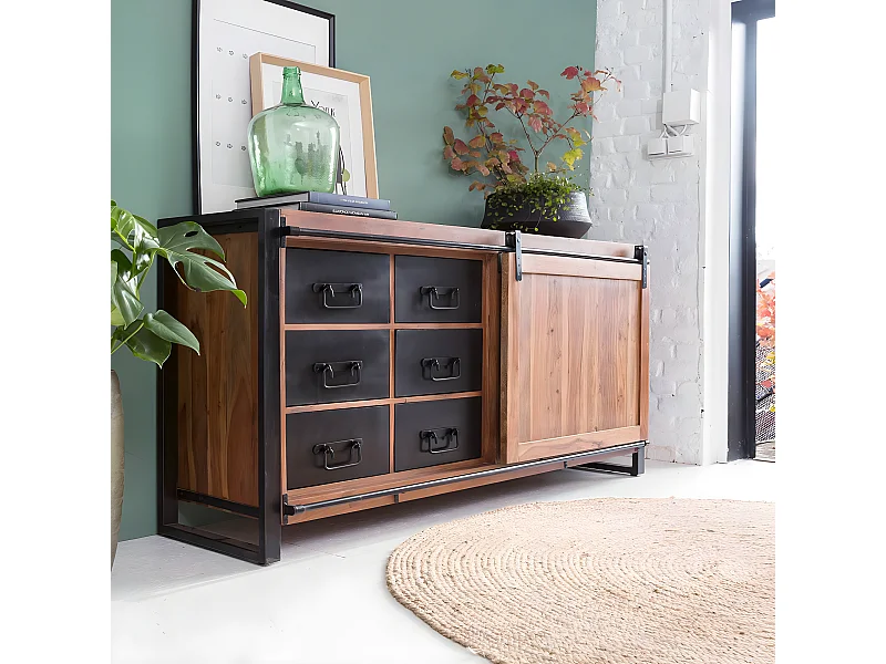 Buffet en bois d'acacia avec porte coulissante Havana