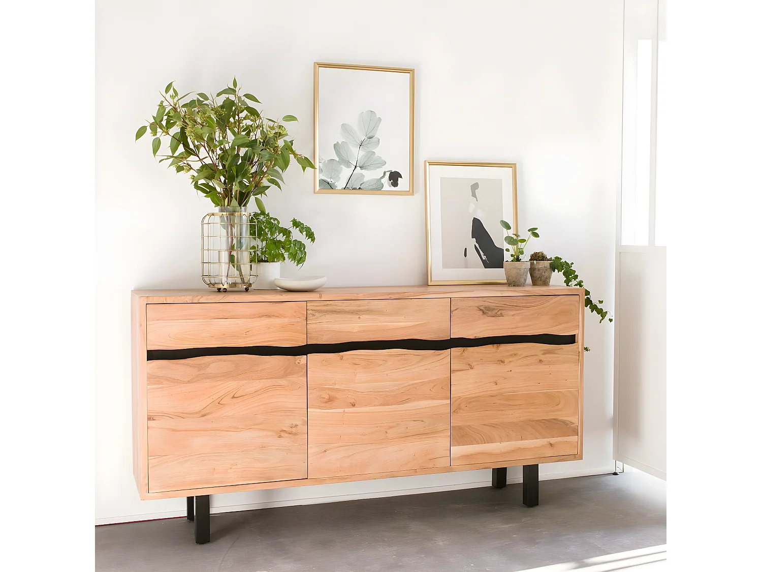 Aparador en madera de acacia y metal Mahé