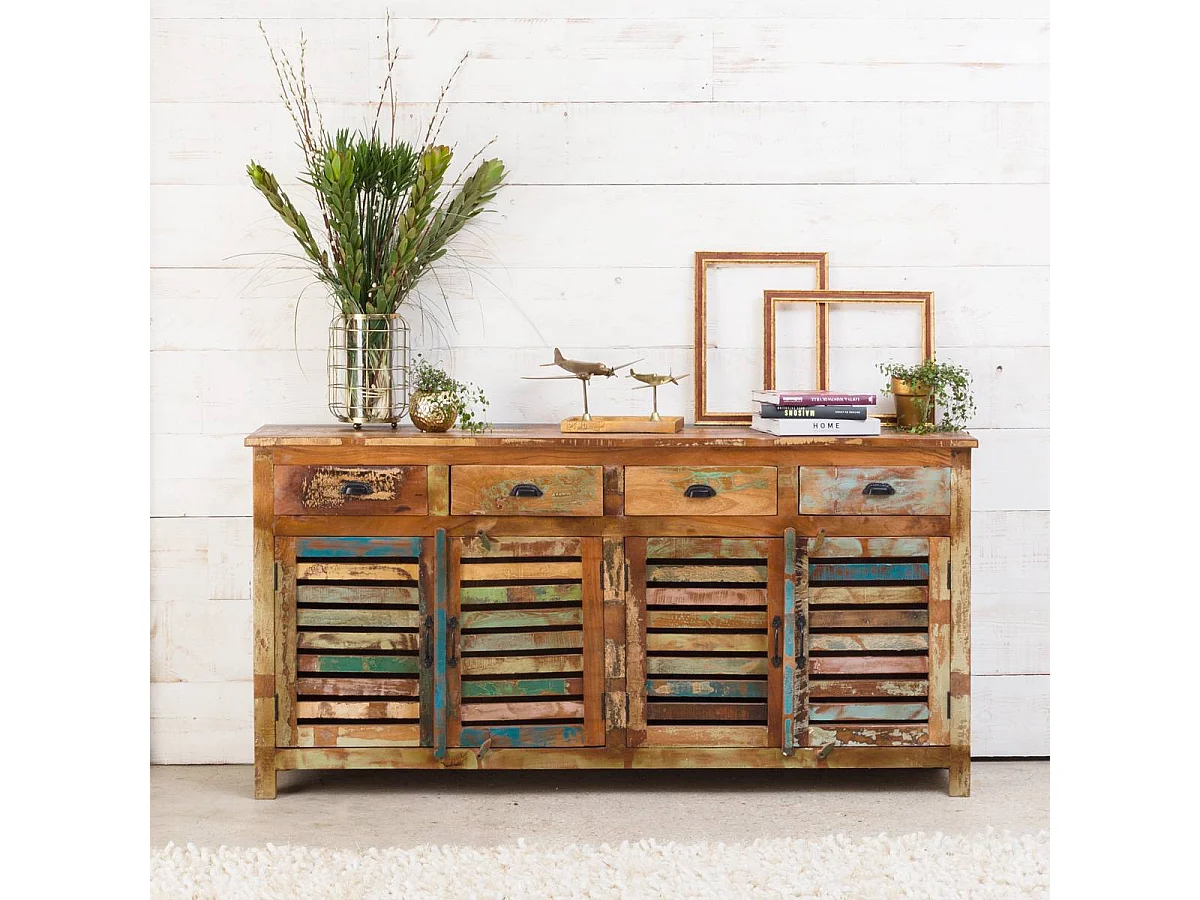 Buffet à  lattes en bois coloré Ethnik