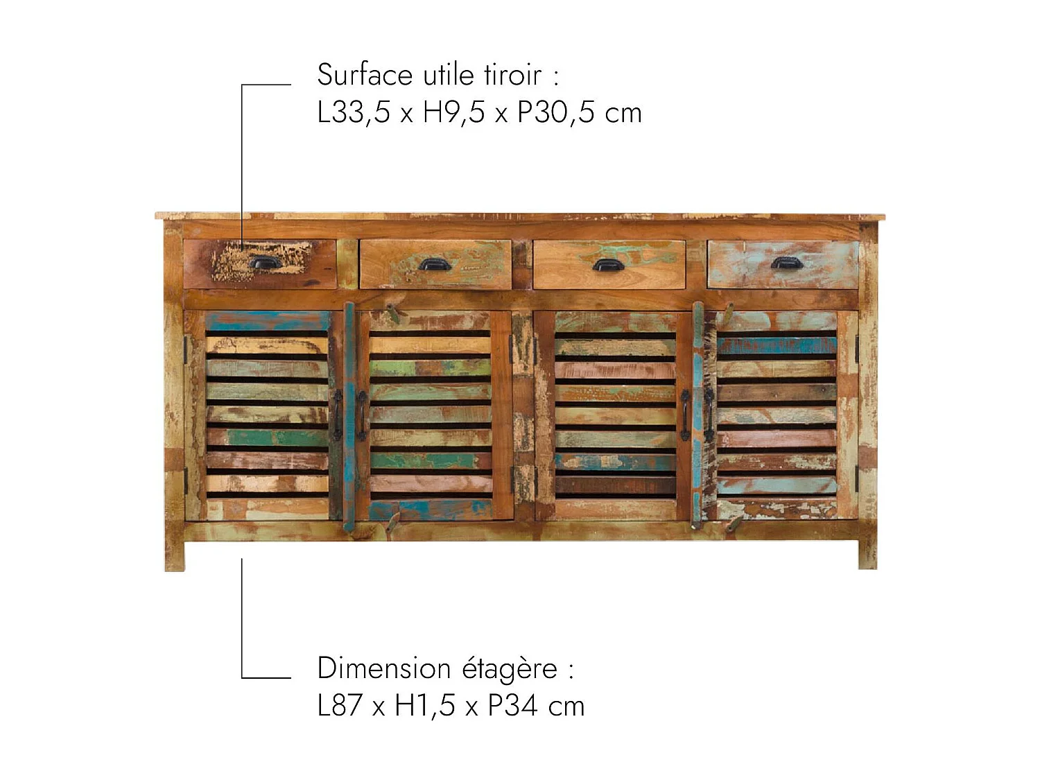 Buffet à  lattes en bois coloré Ethnik