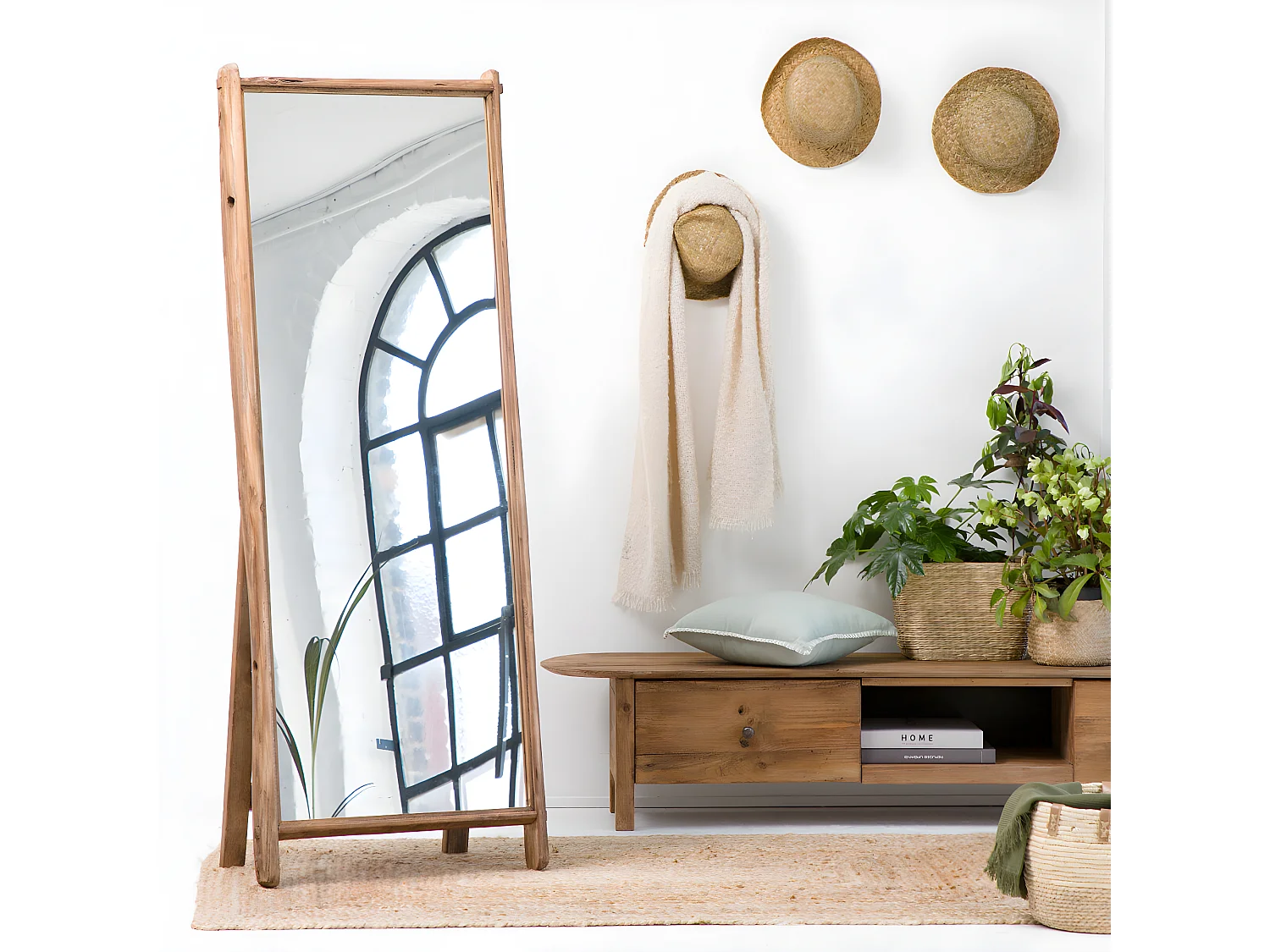 Miroir sur pied en bois recyclé Blaise