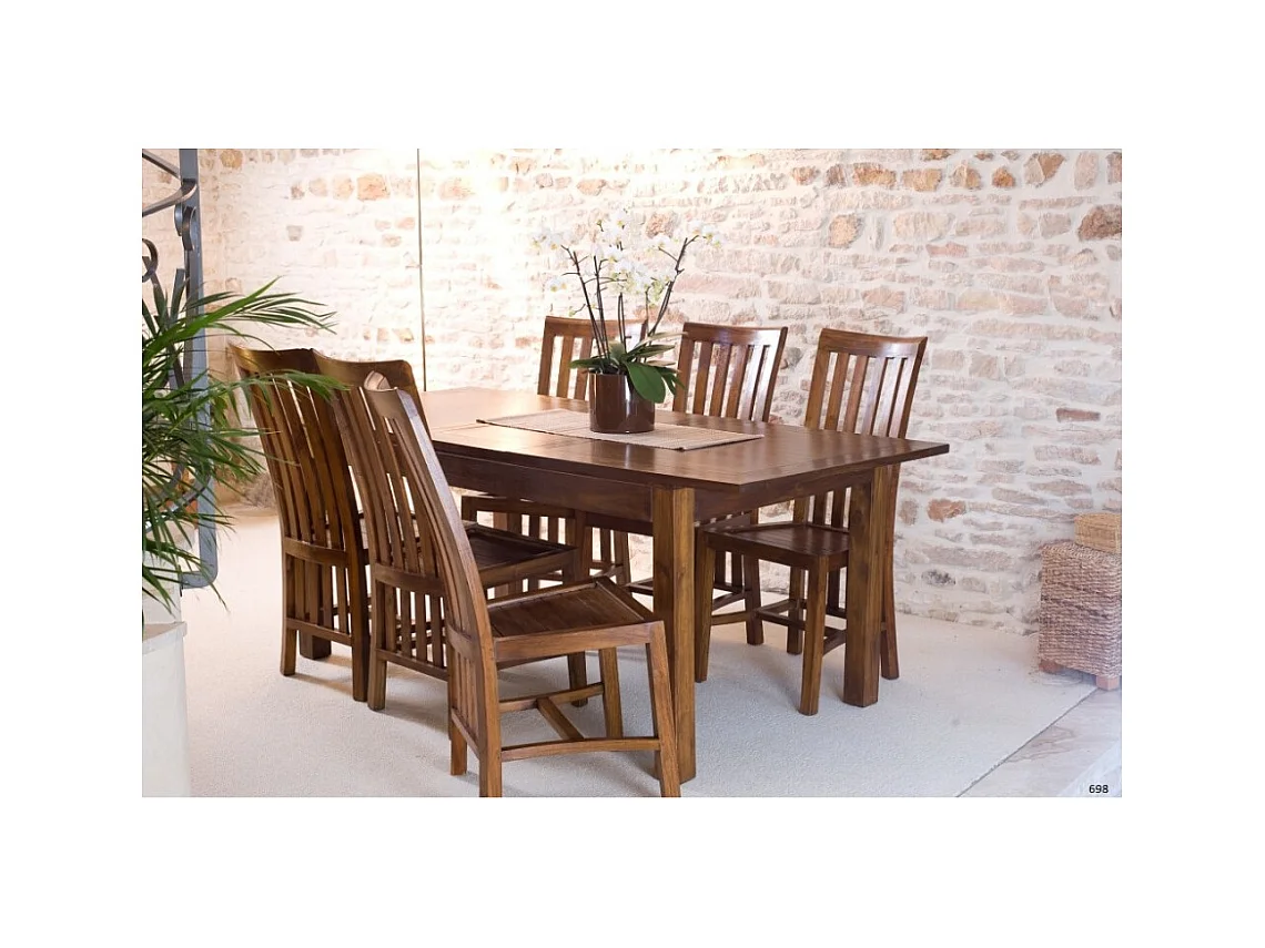 LAUREN - Table à manger rectangulaire marron rallonge 160/200cm bois Mindi