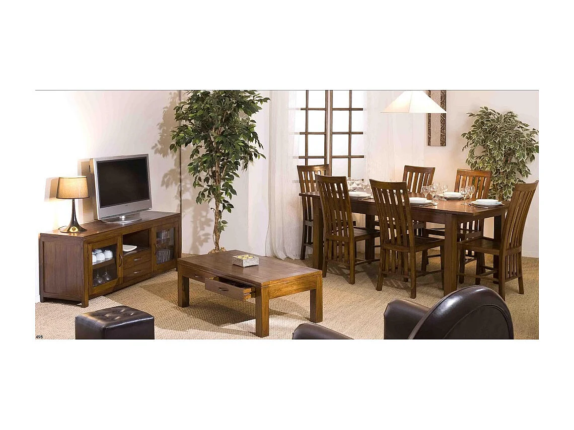 LAUREN - Table à manger rect. rallonge 160/200cm bois Mindi marron