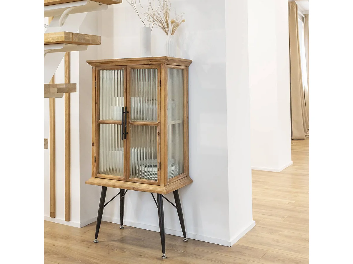 Vitrine en bois de sapin et verre strié 2 portes Nicole