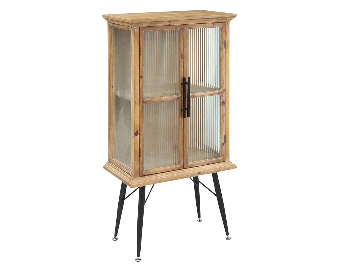 Vitrina de madera de abeto y vidrio estriado de 2 puertas Nicole - Diseño vintage y almacenamiento óptimo