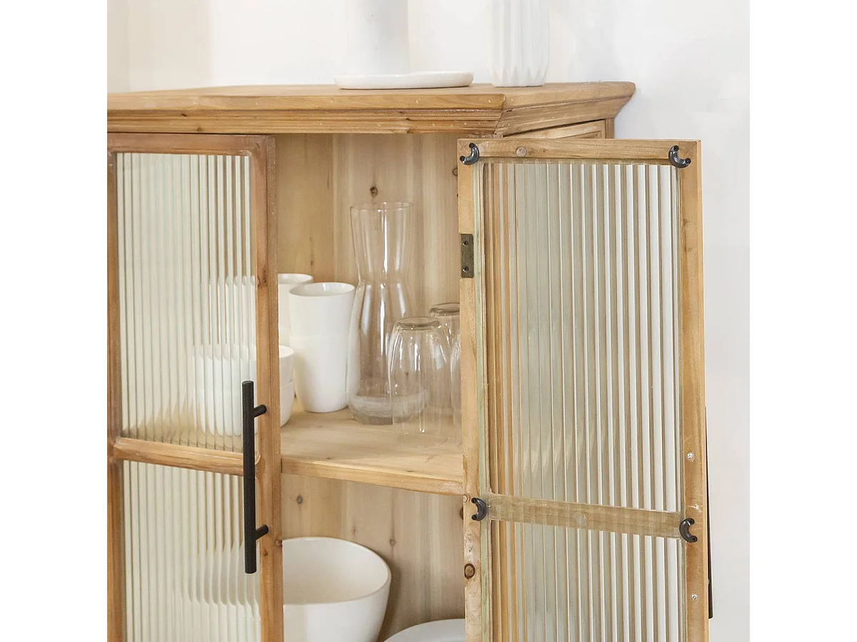 Vitrina de madera de abeto y vidrio estriado de 2 puertas Nicole - Diseño vintage y almacenamiento óptimo