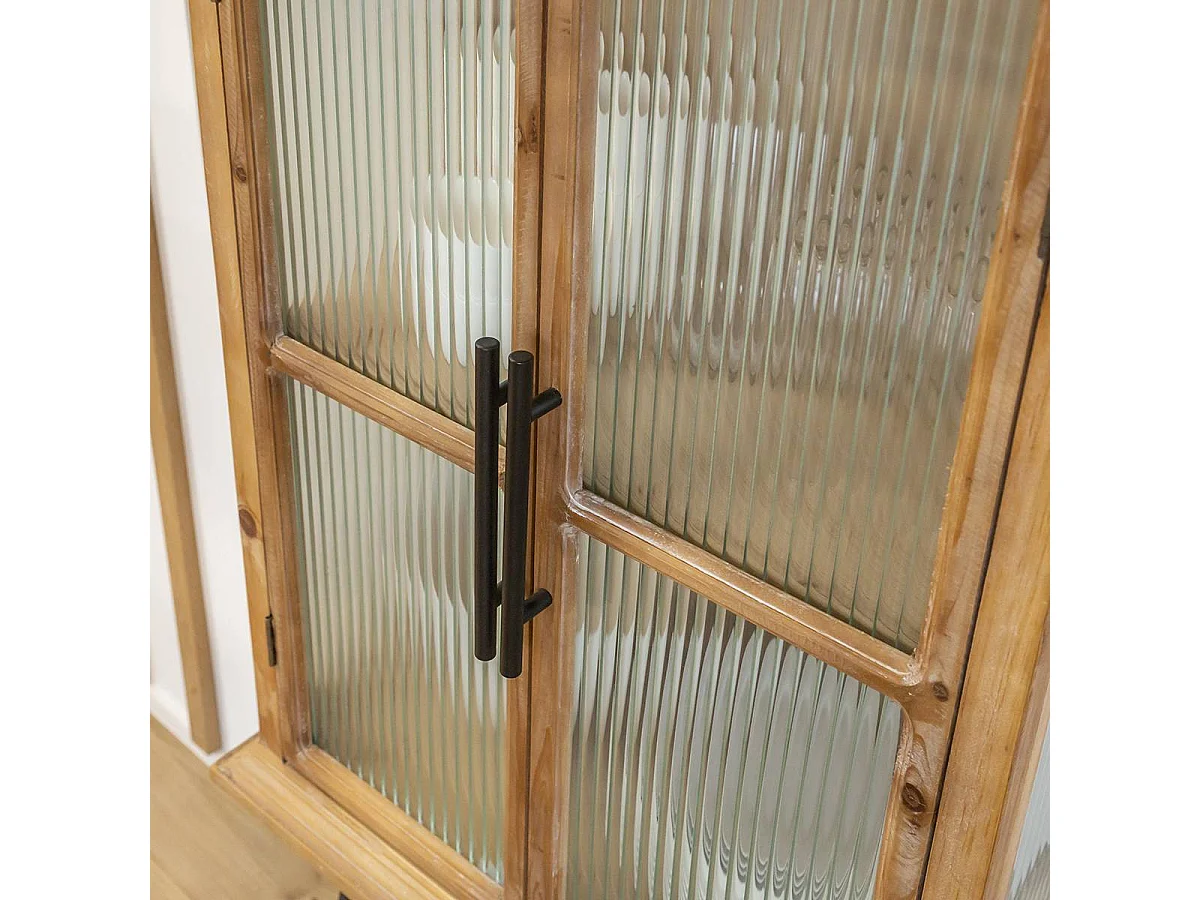 Vitrina de madera de abeto y vidrio estriado de 2 puertas Nicole - Diseño vintage y almacenamiento óptimo