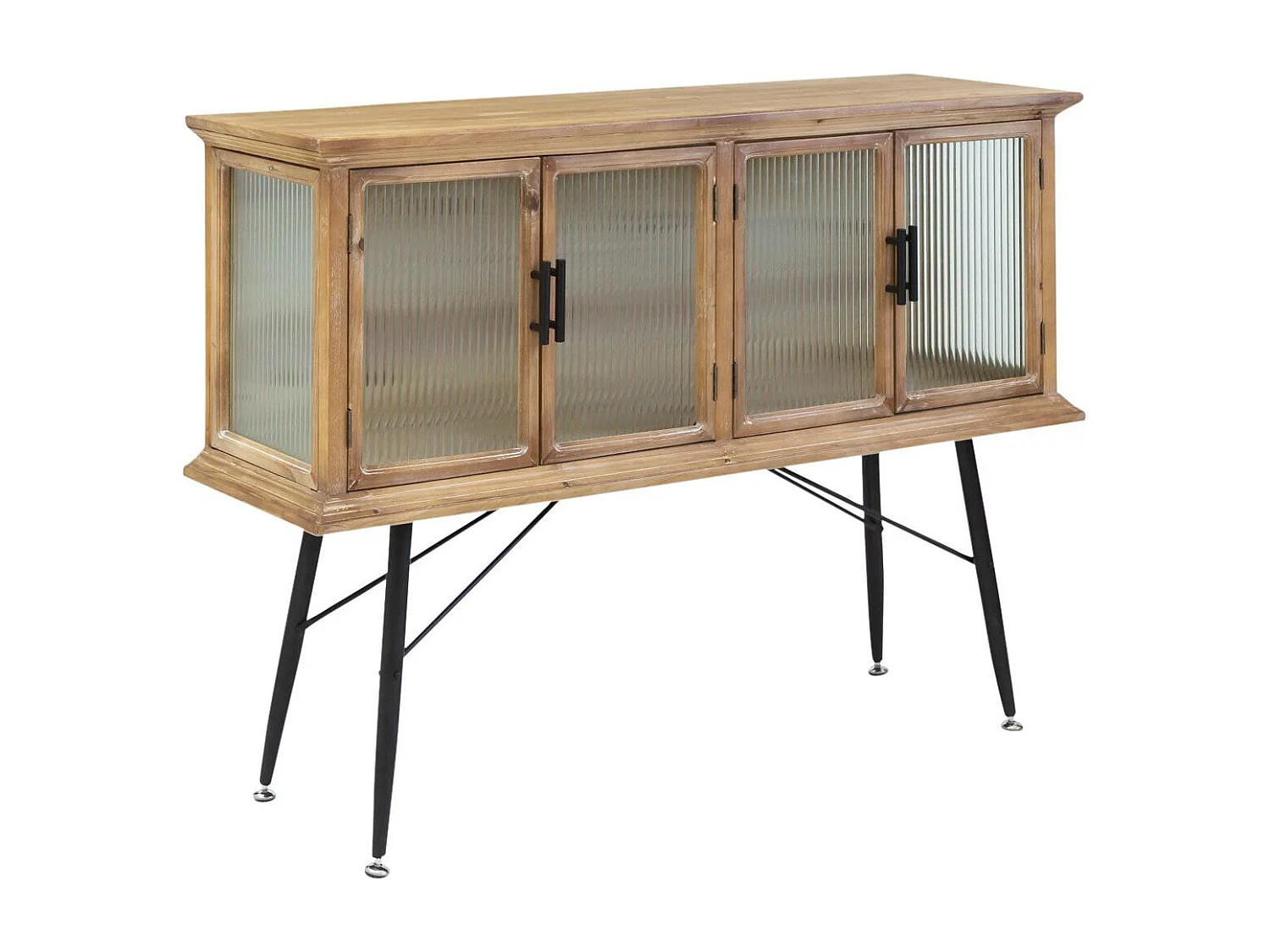 Buffet vitrine en bois de sapin et verre strié 4 portes Nicole