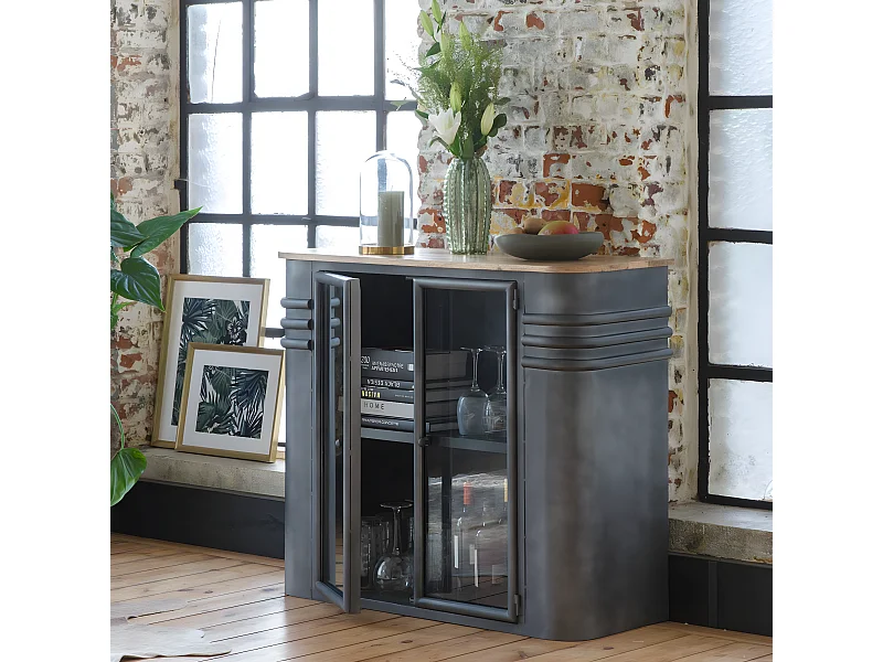 Vitrina industrial de metal Locker con puertas de vidrio y tablero de mango